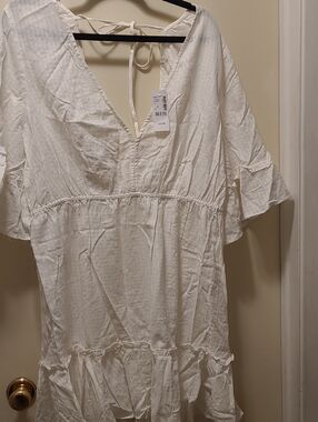 White Tiered V-Neck Boho Swim Cover Up